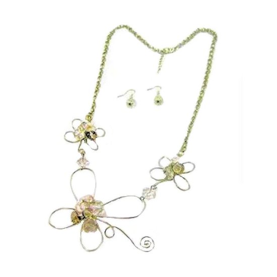 Jewelry Set Filigree Flower Necklace and Earrings - Click Image to Close