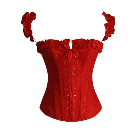 Corset Red with Off the Shoulder Sleeves - Click Image to Close
