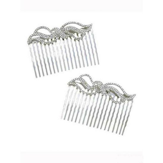 Hair Combs Silver Crystal Set of Two - Click Image to Close