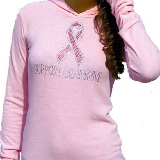 Pink Ribbon Shirt Rhinestone Pink Hoodie by Sabrina Barnett - Click Image to Close