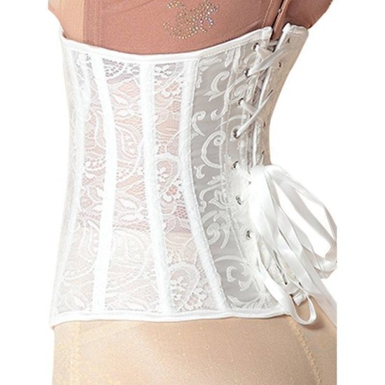 Bridal Corset Steel Boned Underbust White with Zipper - Click Image to Close