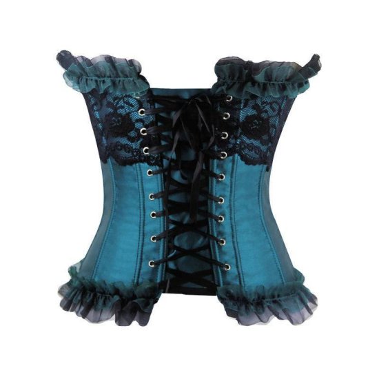 Corset Teal with Black Lace Overlay Design - Click Image to Close