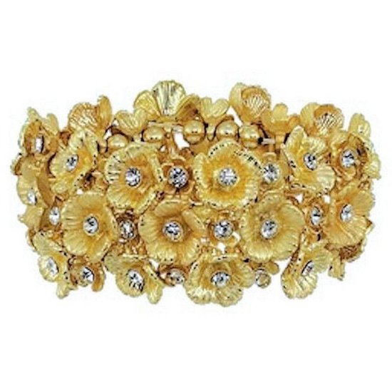 Bracelet Glittering Golden Flowers Stretch - Click Image to Close