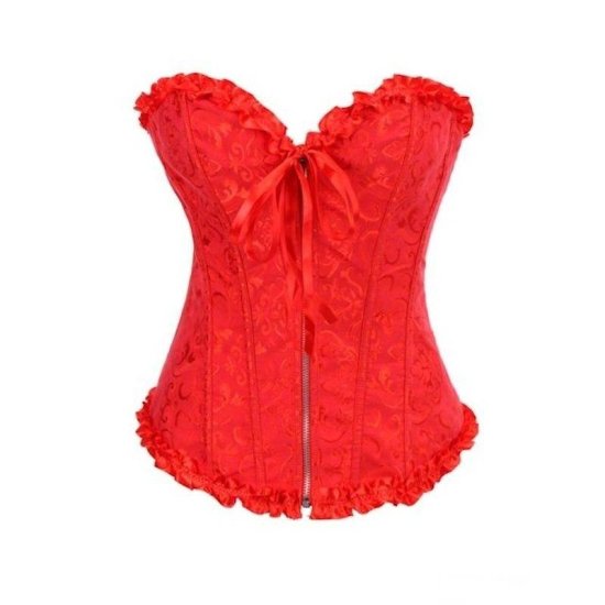 Corset Red Brocade with Front Zipper - Click Image to Close