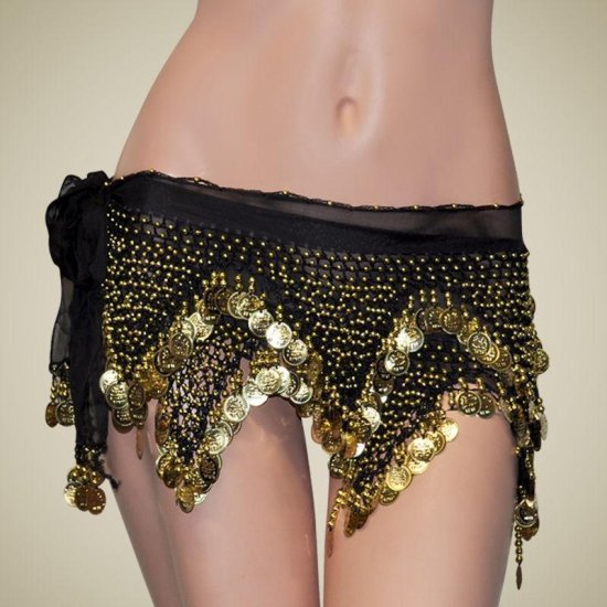 Belly Dance Crochet Hip Scarf Sash with Gold Coins - Click Image to Close