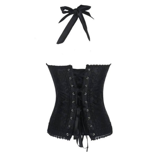 Corset Black Halter with Hook and Eye Closures - Click Image to Close