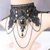 Choker Necklace Black Lace Beaded Charms