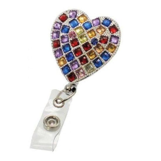 Badge Holder Rainbow Metal Heart - Click Image to Close