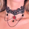 Choker Necklace Black Lace Red Rose