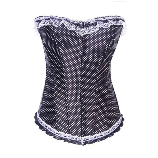 Corset Black with White Polka Dots and Lace - Click Image to Close