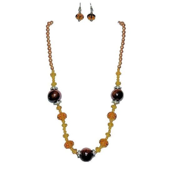 Jewelry Set Peach Pearls Necklace and Earrings - Click Image to Close