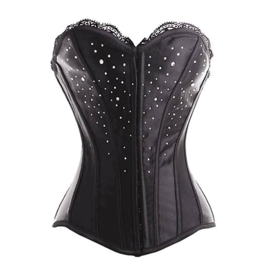 Corset Black with Crystals and Lace - Click Image to Close