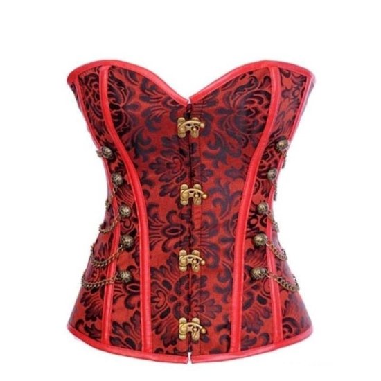 Corset Red with Hinge Closures, Buttons and Chains - Click Image to Close