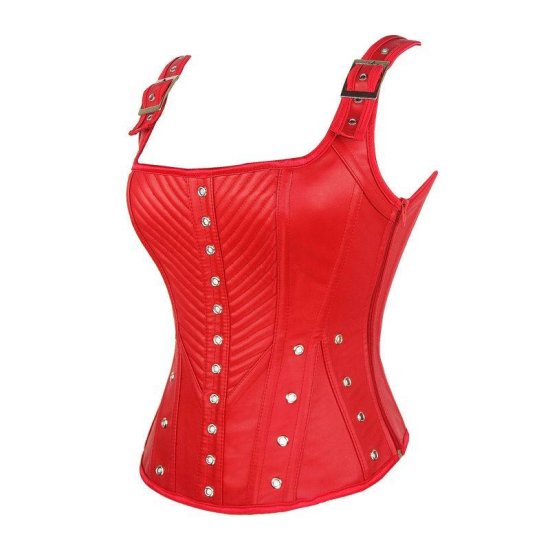 Corset Red Soft Fabric with Brad Trim - Click Image to Close