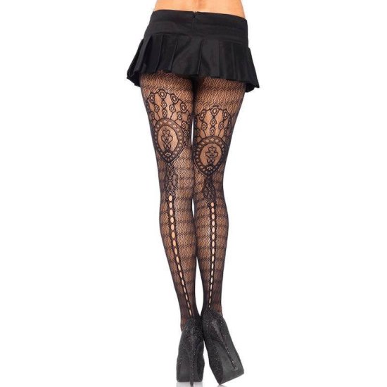 Pantyhose Black with Supremely Sexy Lace Design - Click Image to Close