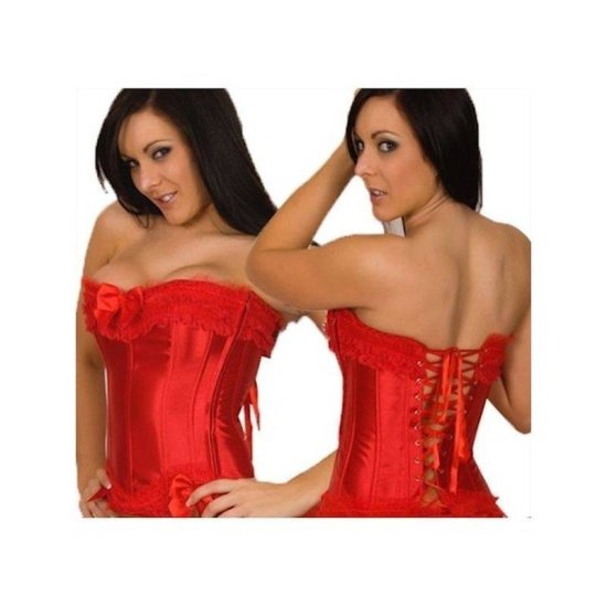 Corset Red with Ruffle Bodice and Side Zipper - Click Image to Close