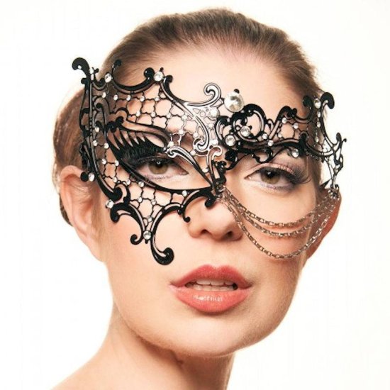 Mask Black Metal with Chain Trim and Clear Stones - Click Image to Close
