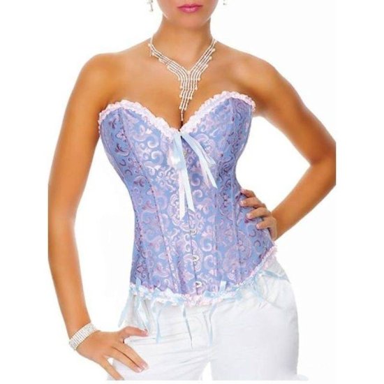 Corset Lavender Brocade Fabric with Ruffles - Click Image to Close