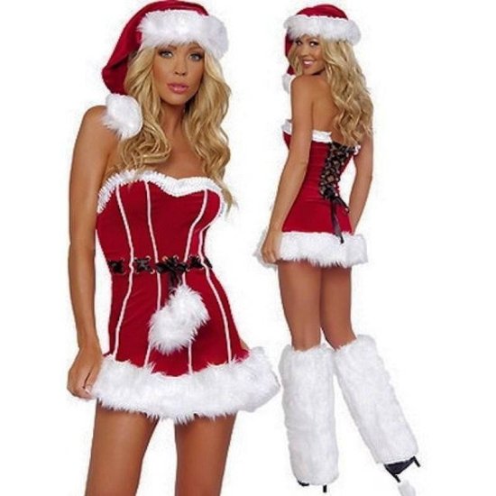 Ribbed Mini Dress Corset Style Christmas Costume - Click Image to Close