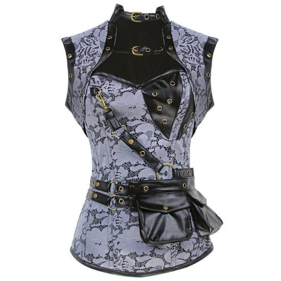 Steel Boned Corset Steam Punk Silver Also Plus Sizes - Click Image to Close