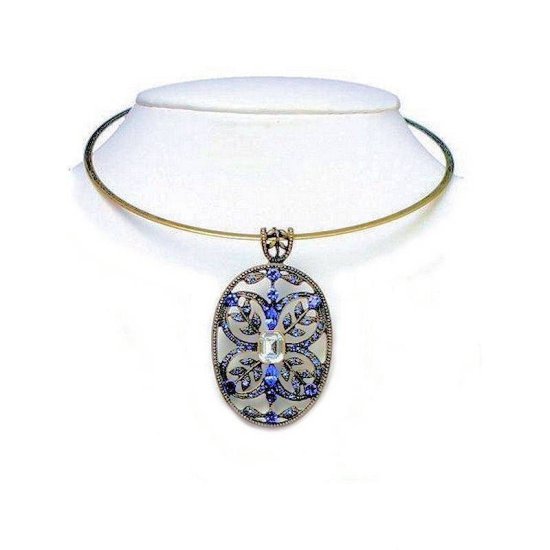 Choker Necklace Blue Vintage Crystal Charm - Click Image to Close