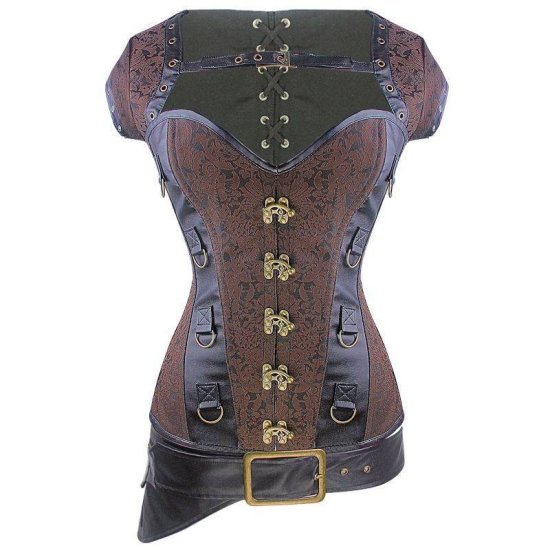 Steel Boned Steam Punk Corset Brown Also Plus Sizes - Click Image to Close