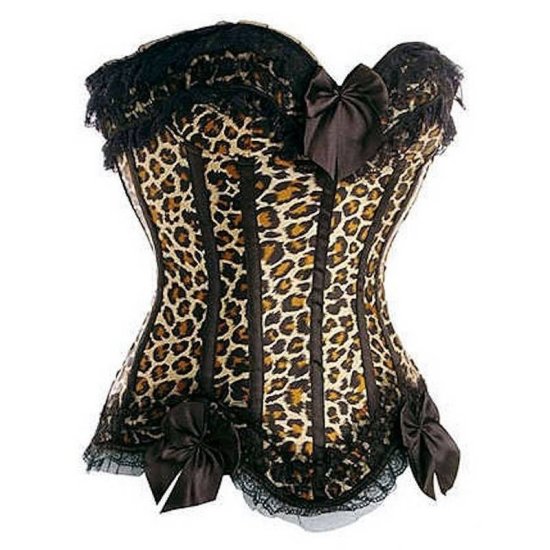 Corset Leopard Print with Black Ruffle Bodice - Click Image to Close