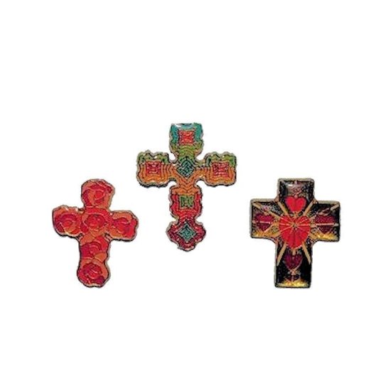 Lapel Pin Enamel Cross in Bright Colorful Patterns - Click Image to Close