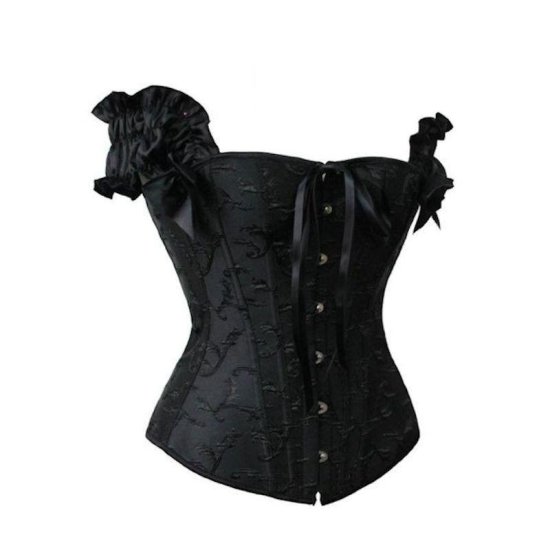 Steel Boned Corset Black with off the Shoulder Sleeves - Click Image to Close