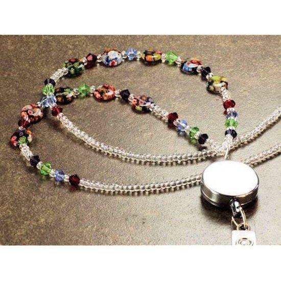 Badge Holder Floral Beaded Necklace Popover - Click Image to Close