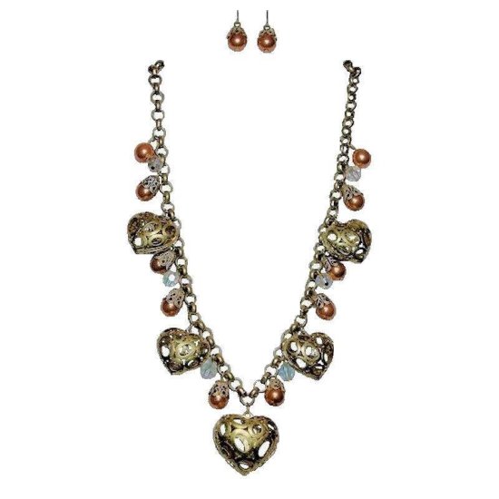 Jewelry Set Champagne Hearts Necklace and Earrings - Click Image to Close