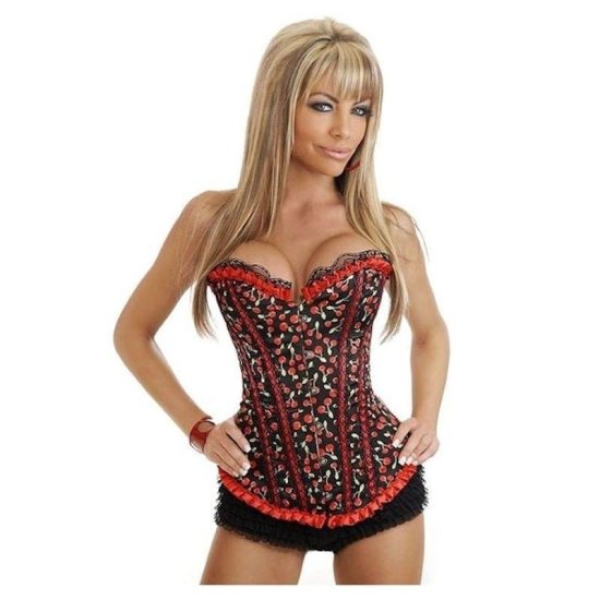 Corset Black with Red Ruffle Trim - Click Image to Close