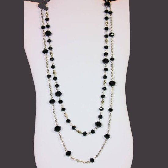 Beaded Necklace Extra Long with Black Crystals - Click Image to Close