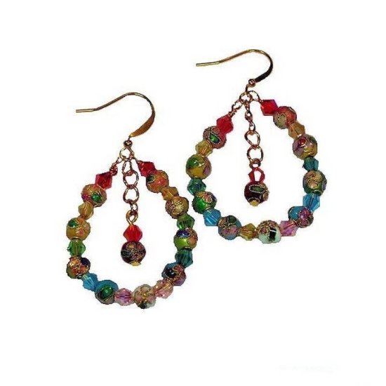 Earrings Colorful Beaded Loops - Click Image to Close
