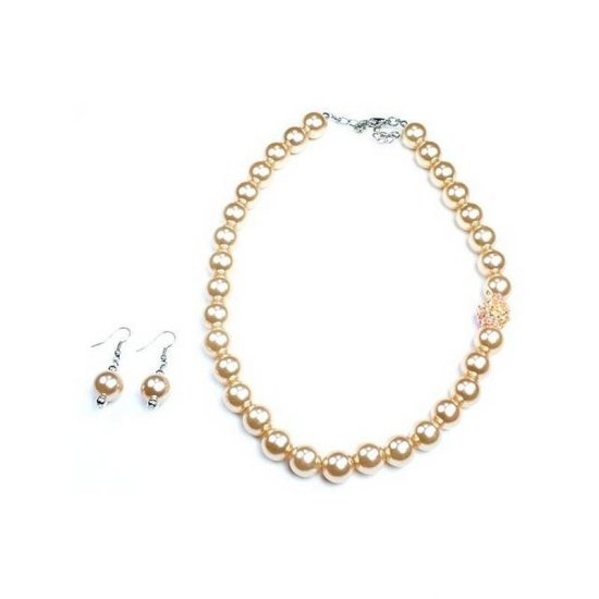 Jewelry Set Champagne Pearls Necklace and Earrings - Click Image to Close