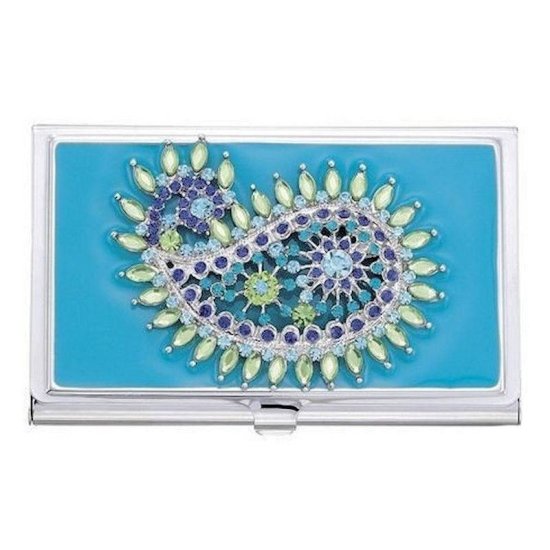 Metal Wallet Paisley Teal Tear Drop - Click Image to Close