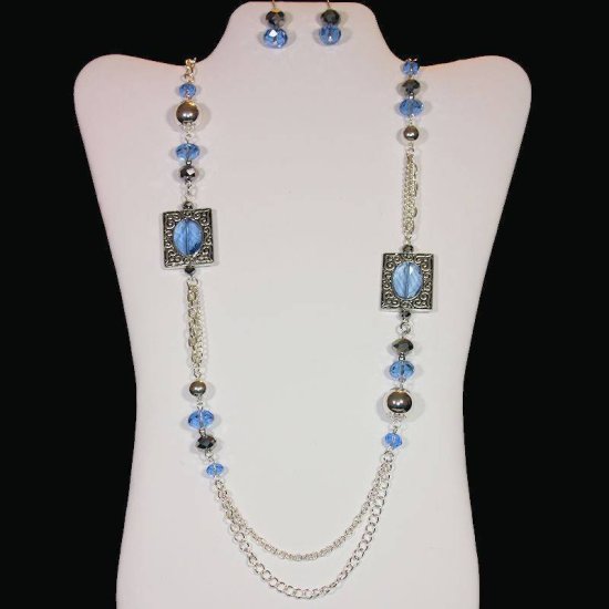 Jewelry Set Blue Crystal Necklace and Earrings - Click Image to Close