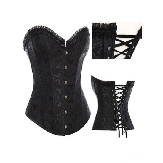 Steel Boned Corset Black Brocade Fabric - Click Image to Close