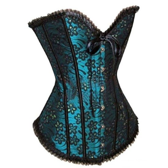 Corset Teal Brocade with Flower Designs - Click Image to Close