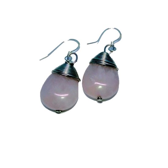 Earrings Rose Quartz Gemstone - Click Image to Close