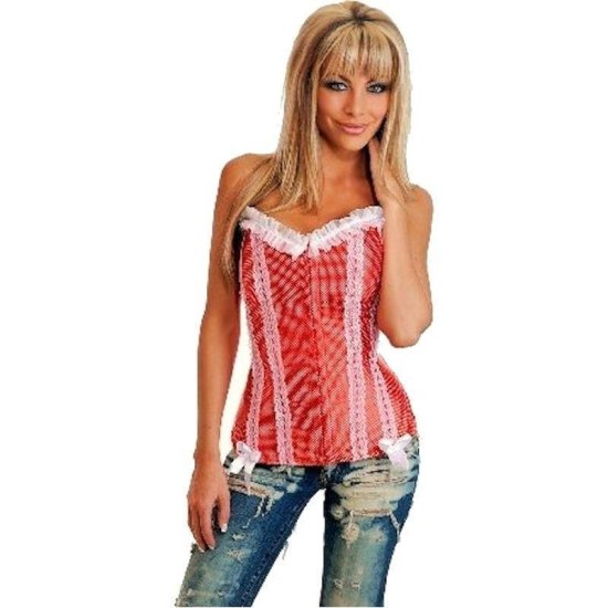 Corset Red with White Designs and Lace - Click Image to Close