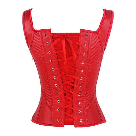 Corset Red Soft Fabric with Brad Trim - Click Image to Close