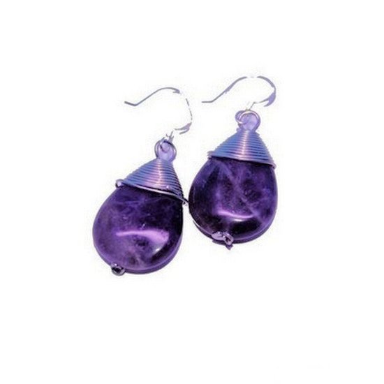 Earrings Artisan Amethyst Gemstones - Click Image to Close