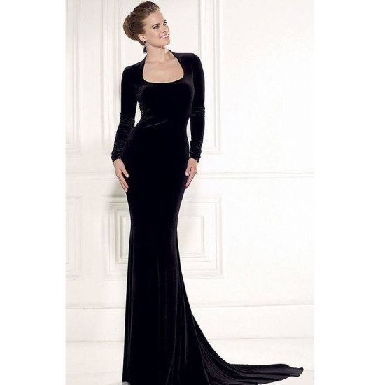 Black Velvet Dress Long with Back Lace Design - Click Image to Close