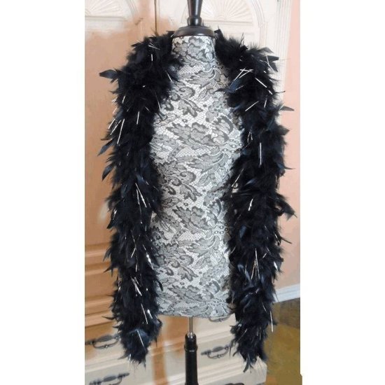 Feather Boa Black and Silver for your Costume - Click Image to Close