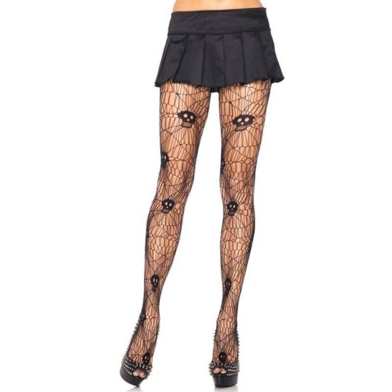 Pantyhose with Skull and Spider Web Designs - Click Image to Close