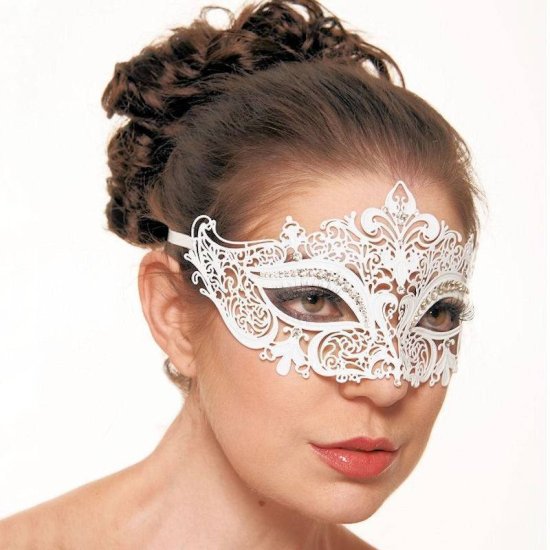 Mask Bridal White Laser Cut Metal with Clear Stones - Click Image to Close