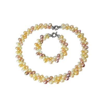 Jewelry Set Genuine Pearls Choker and Bracelet