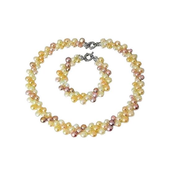 Jewelry Set Genuine Pearls Choker and Bracelet