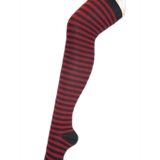 Striped Thigh High Socks Black and Red - Click Image to Close